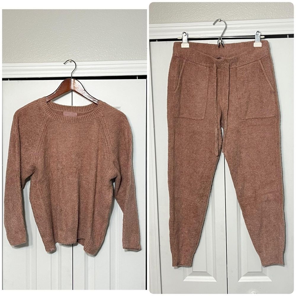 Barefoot Dreams Cozychic Lite Lounge Set Womens S Pink Knit Sweater Joggers